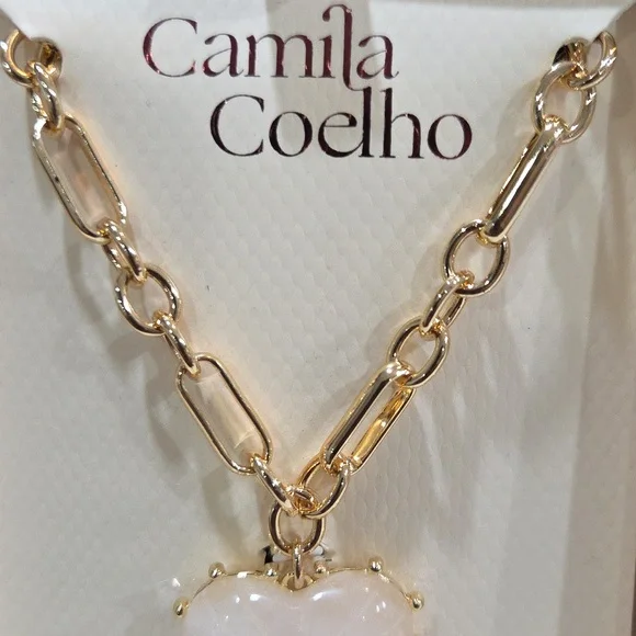 💕🔹️Camila Coelho 🔹️Gold Tone Semi Precious 18in Pink Heart Pendant Necklace - Picture 5 of 5